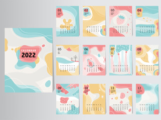 Calendar 2022 Vector Design Template with abstract pattern,Set of 12 Months,vector illustrations.