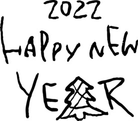 Happy New Year 2022. Modern dry brush lettering free hand template design. Vector grunge typography illustration.