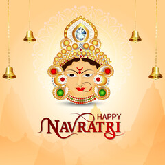 Happy navratri celebration greeting card with creative illustration of goddess durga