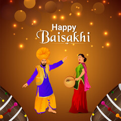 Vector illustration of happy vaisakhi celebration greeting card