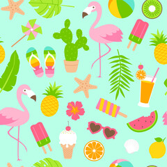 Colorful summer elements seamless pattern background.