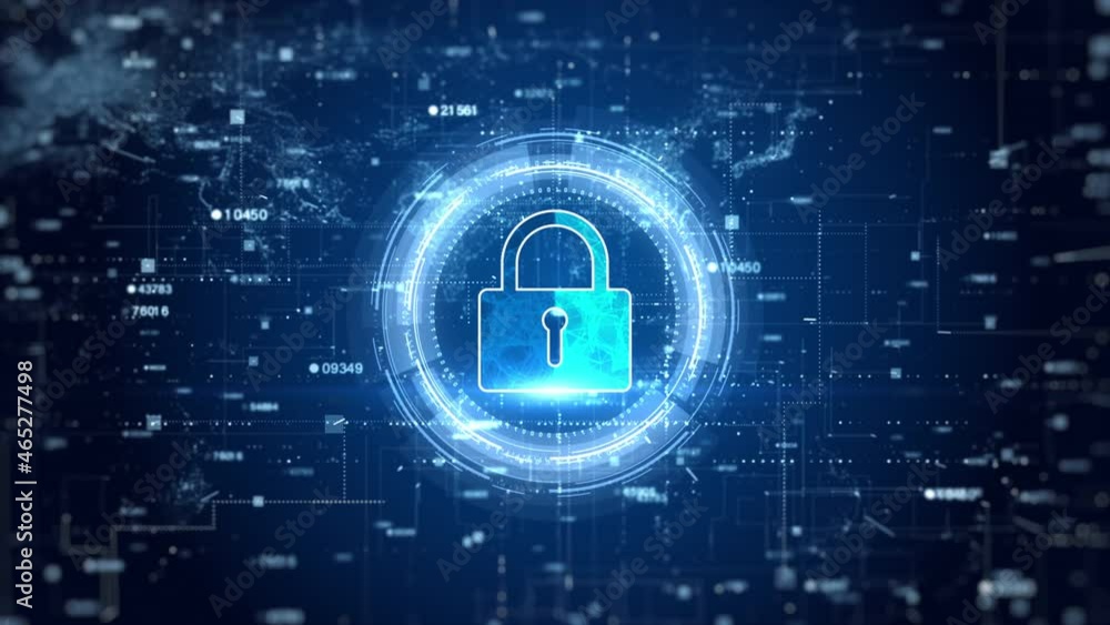 Poster hud padlock icon cyber security, digital data network protection, future technology digital data net