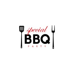 Fototapeta premium Vintage hipster Grill Barbeque invitation party barbecue bbq with fork spatula Logo design
