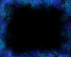 Abstract black background with blue smoke border frame 
