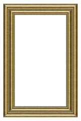 Golden frame for paintings, mirrors or photo isolated on white background. Design element with clipping path