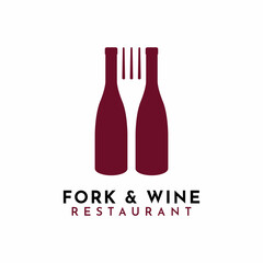 Wine Bottle and Fork for Restaurant Logo Design Vector