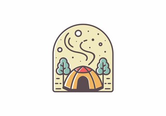 Colorful vintage line art of camping