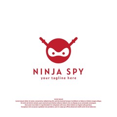 Modern Ninja Red Head Face Spy Mascot with Katana Character Logo Design Vector