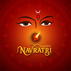 Happy navratri celebration background with goddess durga face illustration