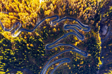 Maloja pass in Switzerland, autumn aerial view