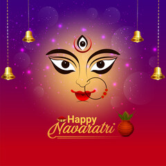 Shubh navratri celebration greeting card with vector illustration of goddess durga