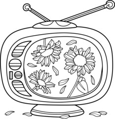 Coloring antistress page for adults and children. Flower in TV	