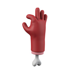Cartoon red devil halloween chopped off hand with bone. 3D Rendering