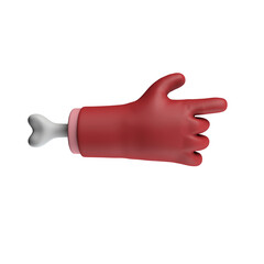Cartoon red devil halloween pointing chopped off hand with bone. 3D Rendering - obrazy, fototapety, plakaty