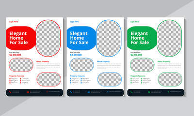 Modern Real Estate Flyer Design, Business Flyer Template, Property Flyer, Home Flyer, Brochure Design, Home Sale, red, blue, green color, Vector illustration