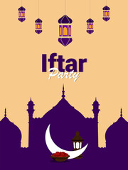 Iftar party invitation greeting card with creative arabic lantern