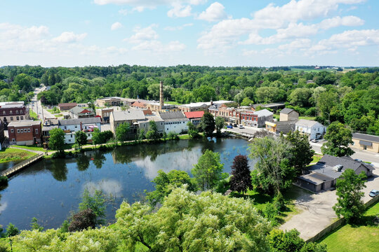 Aerial of Ayr, Ontario, Canada downtown