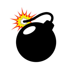 cartoon round black bomb explosive with lit fuze