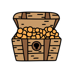 Treasure chest. Pirate item sketch. Doodle hand drawn illustration. Vector icon
