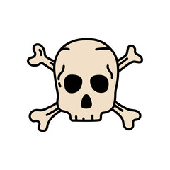 Skeleton with bones. Pirate item sketch. Doodle hand drawn illustration. Vector icon