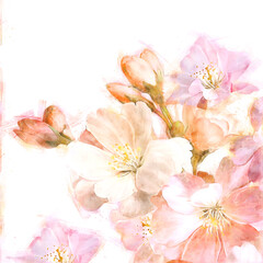 Naklejka na ściany i meble Pink watercolor flower bouquet illustration