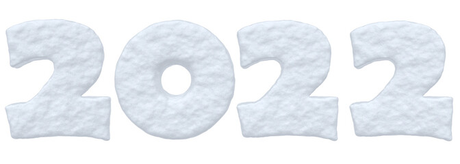Happy New Year 2022 snow text isolated on white.