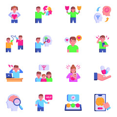 Pack of Psychological Illness and Disorders Flat Icons

