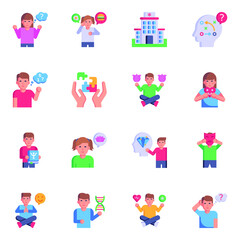 Set of Mental Disorders Flat Icons 

