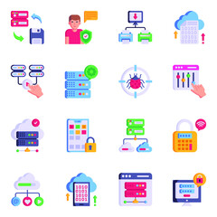 Trendy Flat Icons of Hosting technology