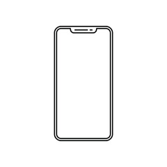 Phone icon. Linear smartphone icon on white background. Vector illustration. Black mobile phone icon