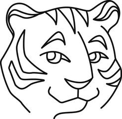 Vector linear tiger's face. Line art element for design new year calendar, card, poster, invitation. For illustration coloring book about wild life, animals.