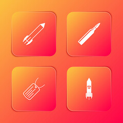 Set Rocket, Bullet, Military dog tag and Nuclear rocket icon. Vector