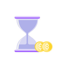 Business vector icon. Financial invest fund, revenue increase, income growth, budget plan concept. Hourglass and coin with dollar sign. 3d cartoon vector illustration. 