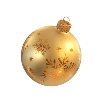 Christmas ball with snowflakes in gold on a white background, 3d render
