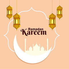 Ramadan kareem or eid mubarak celebration background with arabic golden lantern