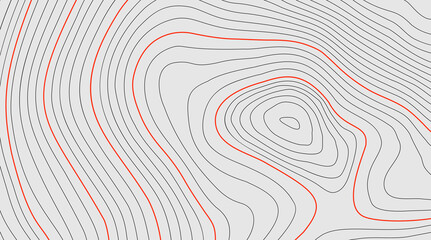 Black and red on white contours vector topography stylized height of the lines. The concept of a conditional geography scheme and the terrain path. Wide size. Map on land vector terrain Illustration.