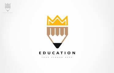 Pencil and crown logo vector. Education symbol.