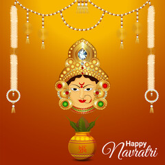 Happy navratri indian festival celebration background with Goddess Durga illustration