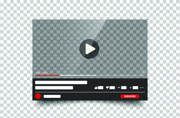 Video player design template window with shadow for web and mobile apps. Vector illustration in flat style isolated on transparent background