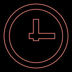 Neon clock red color vector illustration flat style image