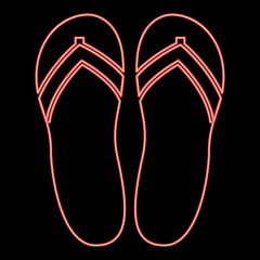 Neon beach slippers red color vector illustration flat style image