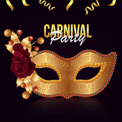 Carnival celebration party banner and carnival mask with feather