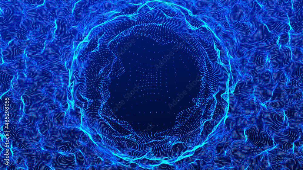 Poster funnel-shaped tunnel for movement between cyberspaces. cosmic wormhole. space travel concept. 3d ren