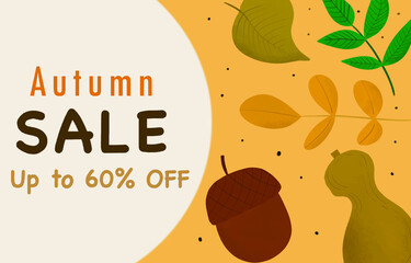 Autumn Sale background, banner, poster or flyer design. Illustration about advertising on sale % off.Template for advertising, web, social, online maketing and fashion ads