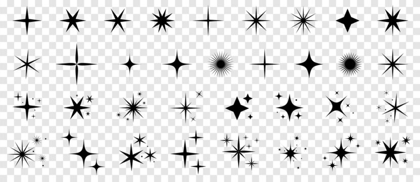 Set of star sparkles vector icons. Christmas symbols isolated on transparent background