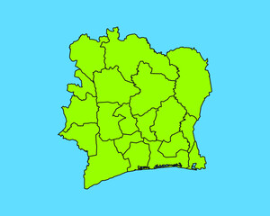 Modern Green High Detailed Border Map Of Ivory Coast, Isolated on Blue Background Vector Illustration