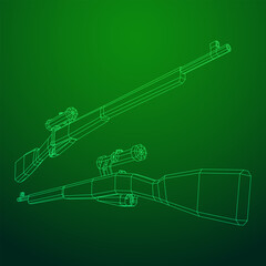 Sniper bolt-action rifle mosin nagant. Wireframe low poly mesh vector illustration.