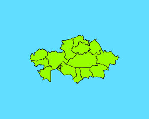 Modern Green High Detailed Border Map Of Kazakhstan, Isolated on Blue Background Vector Illustration