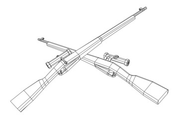 Sniper bolt-action rifle mosin nagant. Wireframe low poly mesh vector illustration.