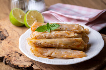 Lahana Sarma - Lahana sarmasi, Turkish traditional food,a boiled cabbage leaf that is formed into a roll with a stuffing of rice